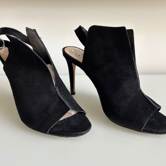 Vince Camuto Black Suede Peep-toe Sling Back Heel - Picture 1 of 5